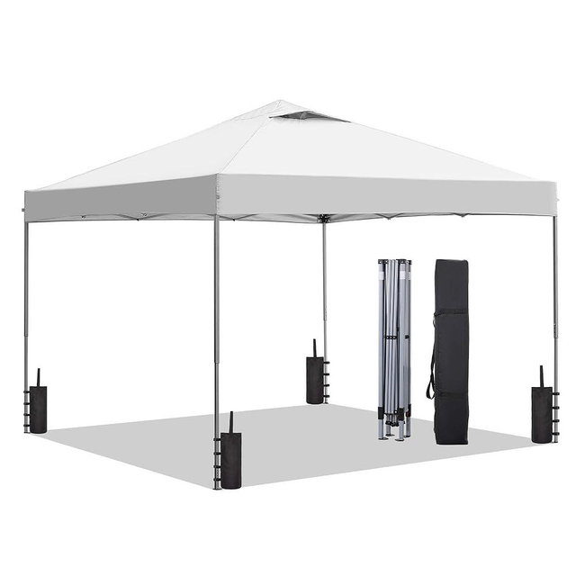 GDY 10x10 Pop Up Canopy Tent, Outdoor Gazebo with 4 Sandbags, Easy Up Canopy with 3 Adjustable Heights for Events, Parties, Camping, White.