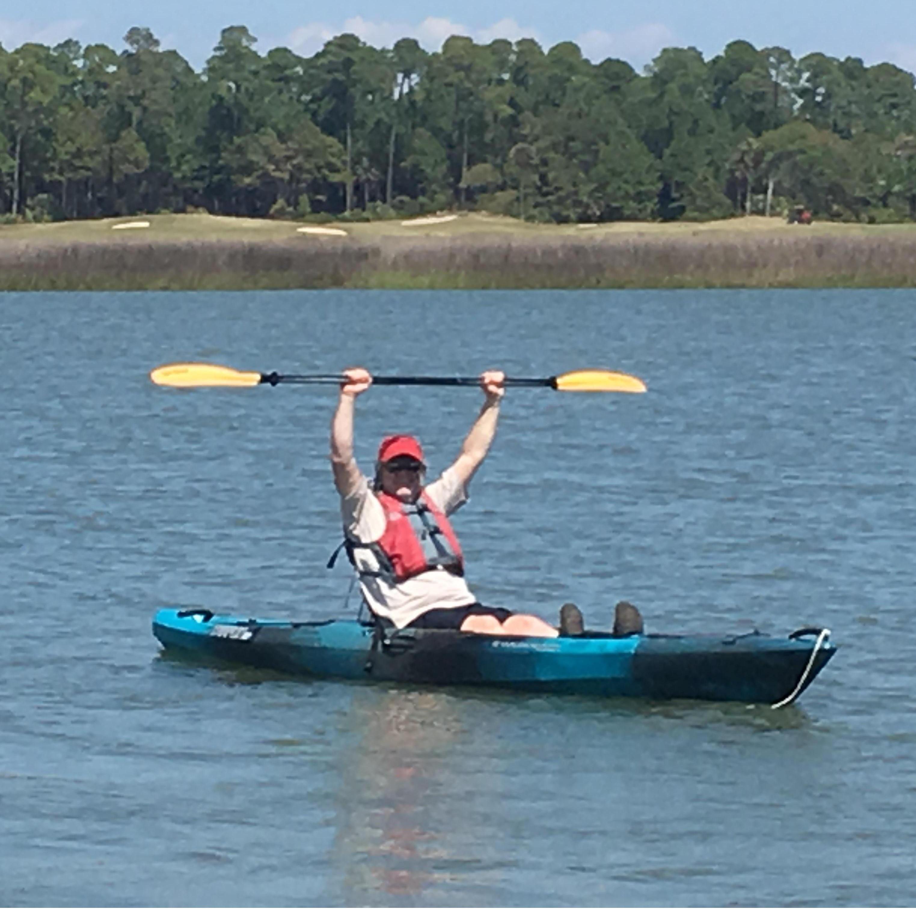 Difficult to get pictures of us together when one of us usually has the camera. Kayaking at Kiawah 2018.