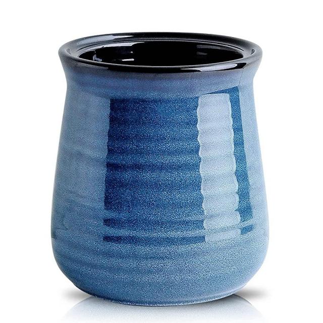 Hasense Large Utensil Holder Crock for Kitchen Counter, 7.1" Ceramic Cooking Utensil Organizer for Countertop, Farmhouse Vintage Utensil Caddy for Spatula Spoon, Rustic Home Table Decor, Blue