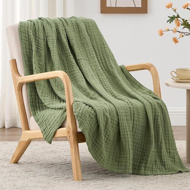 Love's cabin 6 Layer Cotton Muslin Blanket, 50"x60" Throw Muslin Blanket for Couch Bed, Sage Green Muslin Throw Blanket, Cotton Gauze Blanket for Adult, Lightweight and Breathable Blanket All Season