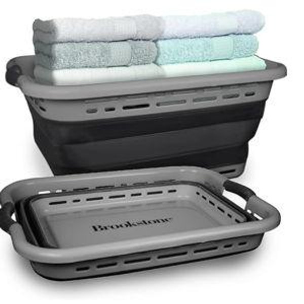 BROOKSTONE, 1 UNIT, 11 GALLONS - [OUR LARGEST BASKET EVER] 24" Collapsible Laundry Basket, Comfort Non-Slip Grip Handles, Minimalist Space Saving Design, Portable Pop-Up Hamper, [BPA FREE]