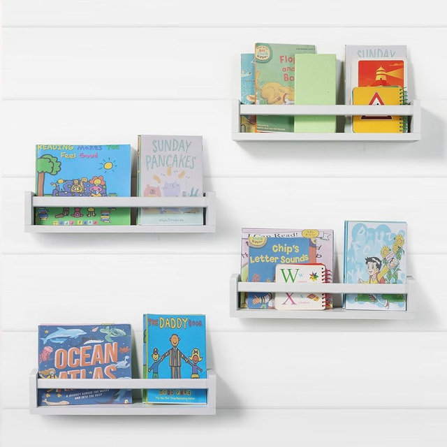 DUICIRX Nursery Room Shelves Set of 4, Wood Floating Book Shelves for Kids Room, Baby Book Shelf for Nursery, Kitchen Spice Rack (Classic White)
