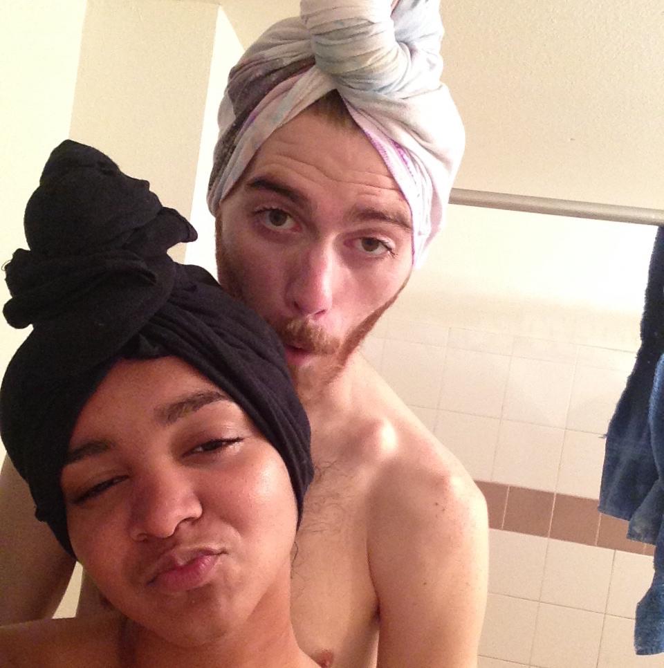 Taught him the post-shower hair wrap! (2016)