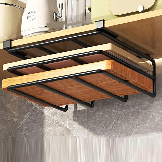 Peosaard Under Cabinet Cutting Board Holder - Metal Chopping Board Organizer, Heavy Duty, Black