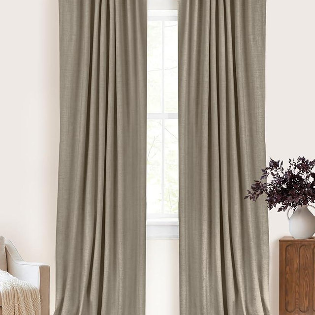 100% Blackout Shield Linen Blackout Curtains for Bedroom 96 Inches Long, Back Tab/Rod Pocket Living Room Drapes, Thermal Insulated Blackout Curtains 2 Panels Set, 50" W x 96" L, Faux Linen