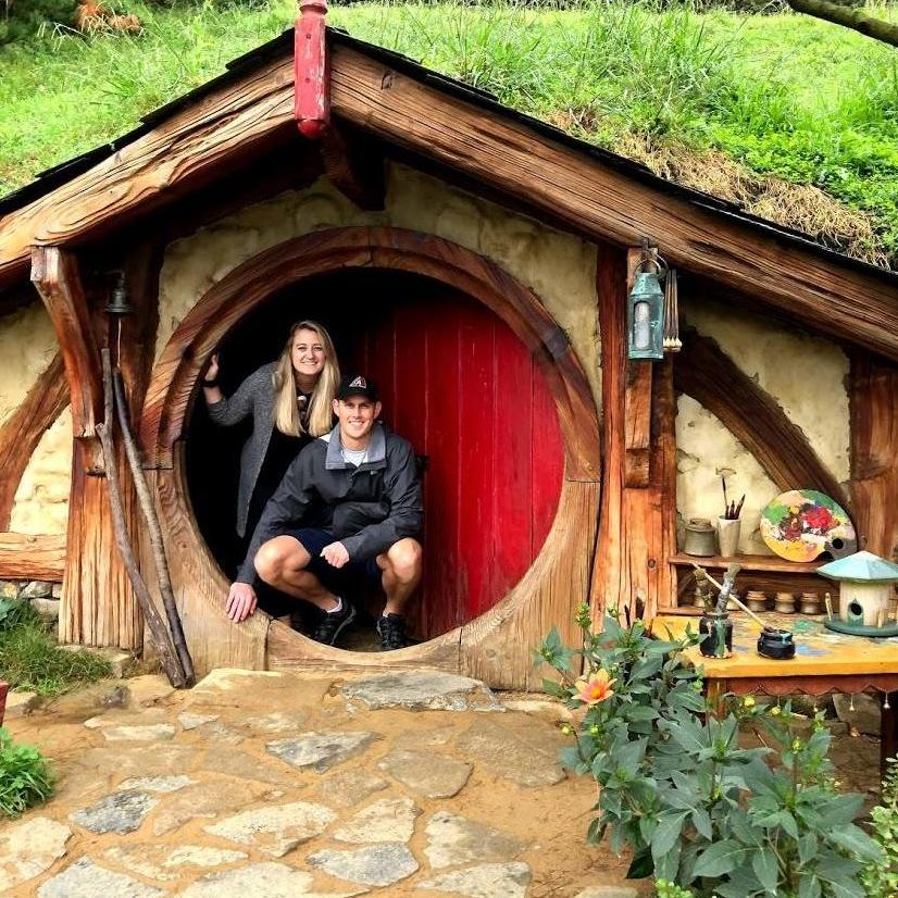 Touring Hobbiton in New Zealand.