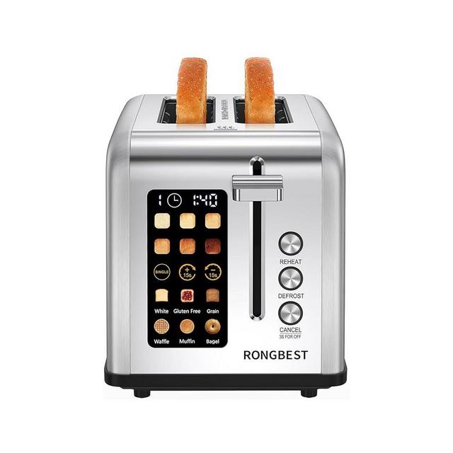 2 Slice Touch Screen Toaster, Stainless Steel Toaster with Wide Slots for Bagels and Bread, Reheat/Defrost/Cancel Functions, Removable Crumb Tray, Silver