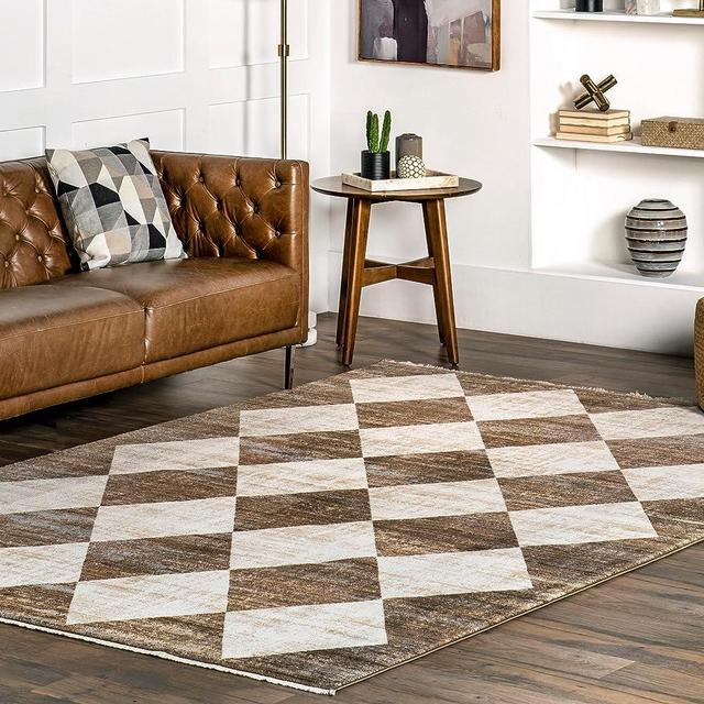 nuLOOM Meline Checkered Fringe Area Rug, 9x13, Beige