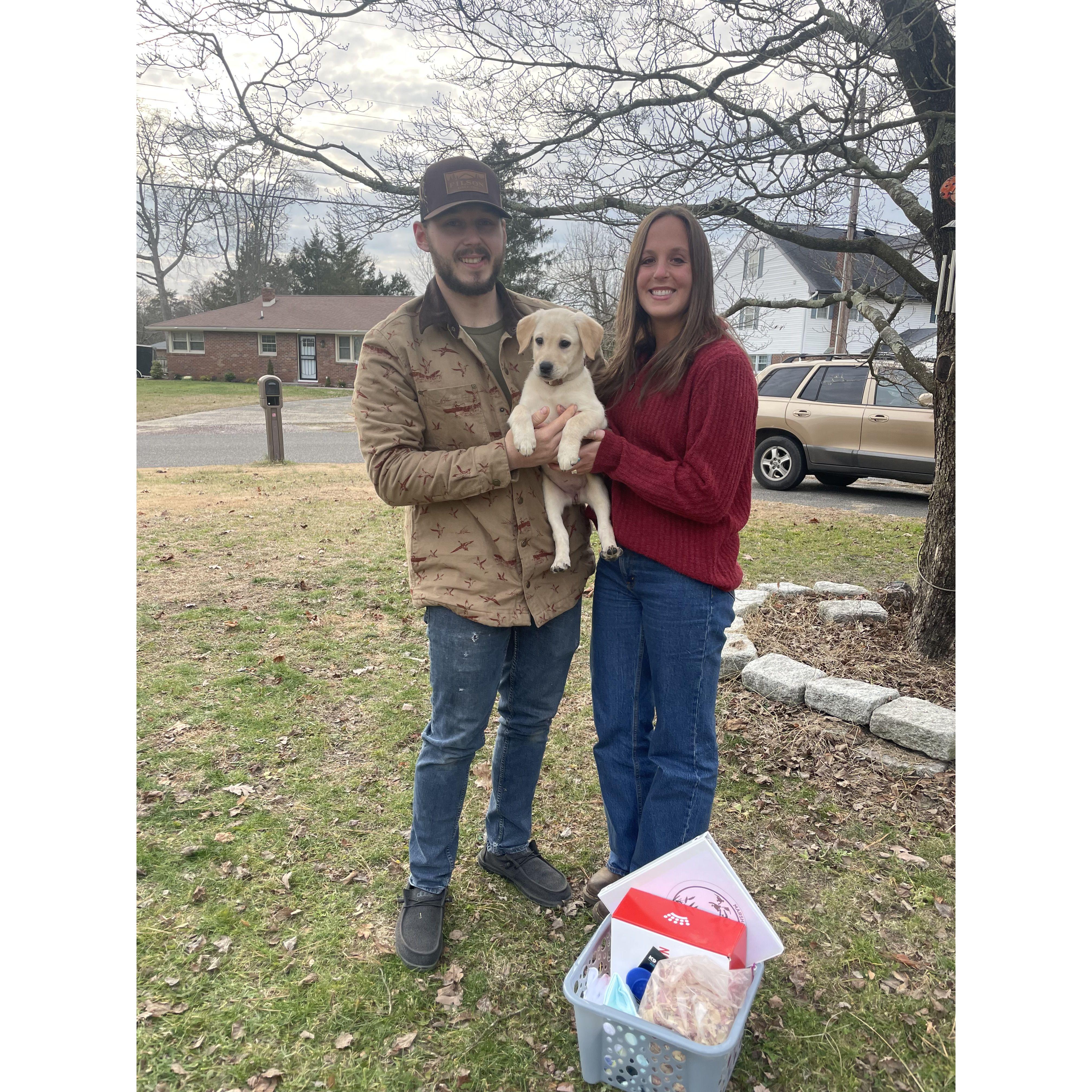 Welcome home, Maple! Our first dog together!