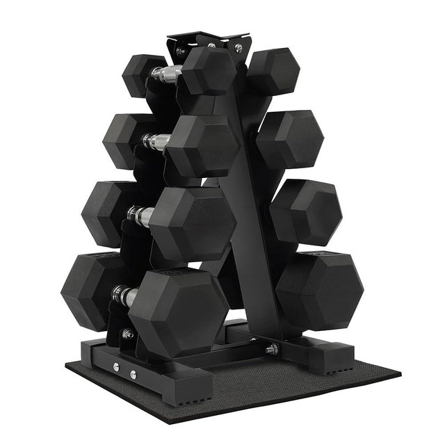 Fitvids Fitvids Rubber Coated Hex Dumbbell Weight Set and Storage Rack, 100LB Set or 150LB Set, 5-20 lbs Pairs or 5-25 lbs Pairs