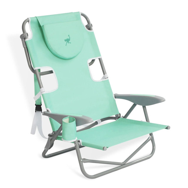 Ostrich Lightweight Portable Outdoor On Your Back Folding Reclining Chair for Lawn Beach Camping with 5 Seat Adjustment Backpack Straps and Cup Holder