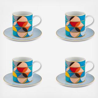 Futurismo Tea Cup & Saucer, Set of 4
