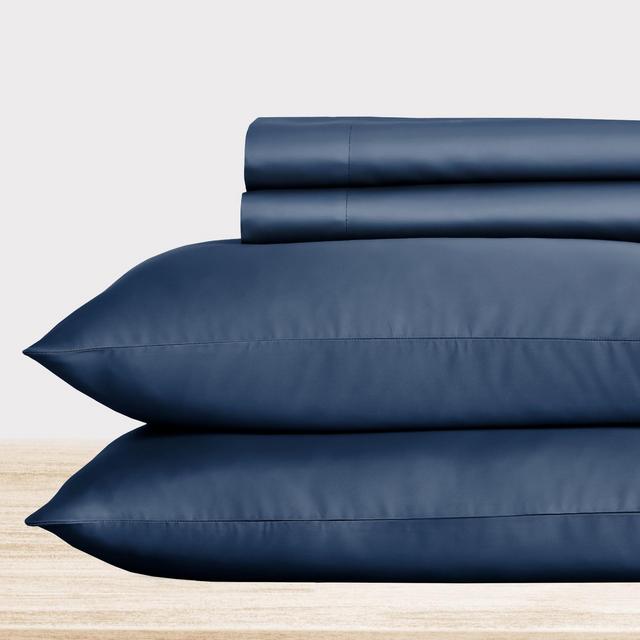 Moonlight Blue -Queen Sheet Set, 100% Extra Long Staple, 500 Thread Count Sateen Weave, 4 Piece Set, California Design Den