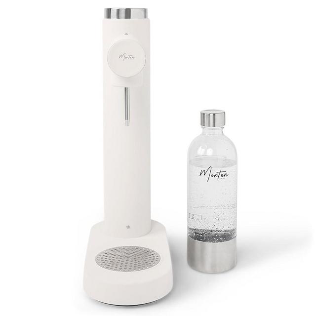 MonTen Soda Sparkling Water Maker - Matte White Carbonated Water Machine - Includes 900ML Reusable Bottle - Made with Premium Stainless Steel - Compatible with Sodastream and Soda Sense CO2 Cylinders