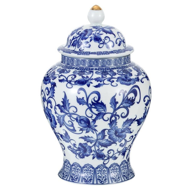Chinoiserie Ginger Jar, 7.87 Inch Ceramic Blue and White Ginger Jar with Lid, Porcelain Ginger Jars Vase for Home, Living Room, Coffee Table, Shelf Decor (Bule&White)