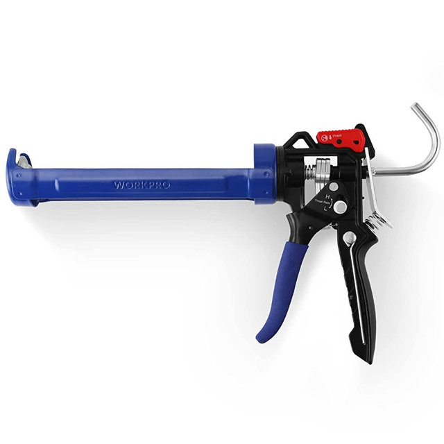 WORKPRO Caulking Gun, Adjustable Thrust Ratio, Smooth Round Rod Hand Silicone gun, Dripless Regulating, Sealant Caulking Gun with Comfort Grip, 9:1 & 18:1 Thrust Ratio, for Standard Caulk tubes