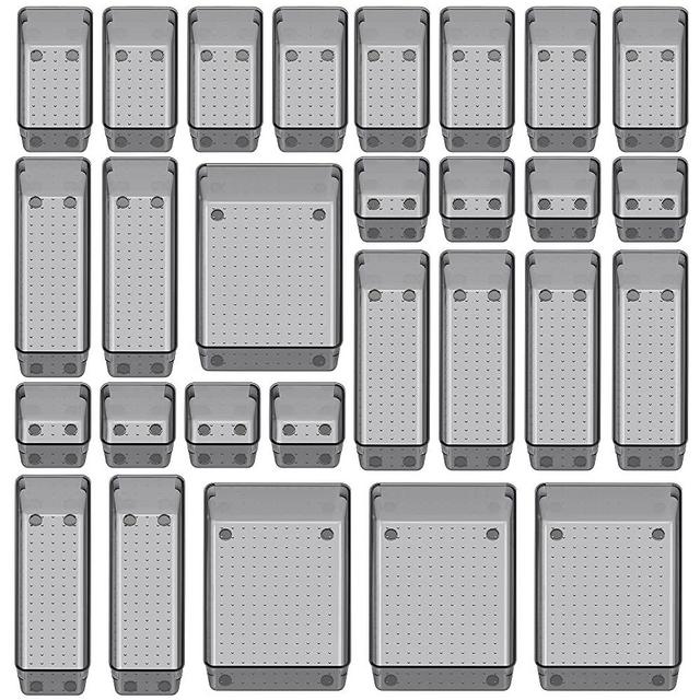 SMARTAKE 28-Piece Drawer Organizers with Non-Slip Silicone Pads, 4-Size Desk Drawer Organizer Trays Storage Tray for Makeup, Jewelries, Utensils in Bedroom Dresser, Office and Kitchen (Black)