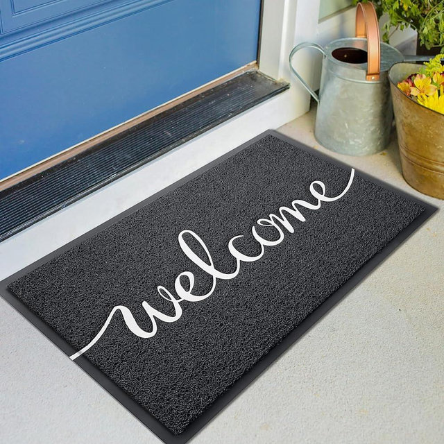 KILOCOCO Black Door Mat Outdoor Welcome Doormat, Durable Funny Doormat Non-Slip Front Doormat for Entryway, Easy Clean Indoor Floor Mat for Garage, Yard, Patio, High Traffic Areas 18"x30"