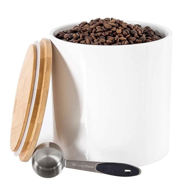 Ceramic Large Food Storage Canister with Airtight Seal Bamboo Lid, Lareina Utensil Holder 82.12 FL OZ (2450 ML) White Cookie Jar for Home and Kitchen Serving for Coffee, Sugar, Tea, Flour and More