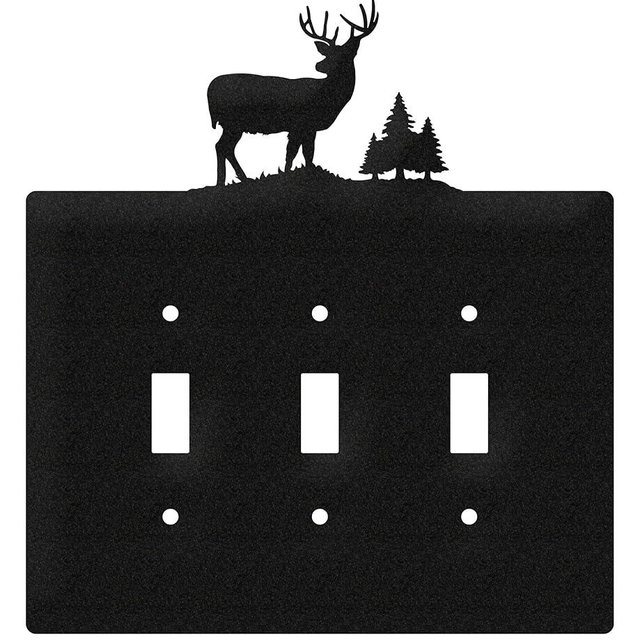 SWEN Products Deer Wildlife Wall Plate Cover (Triple Switch, Black)