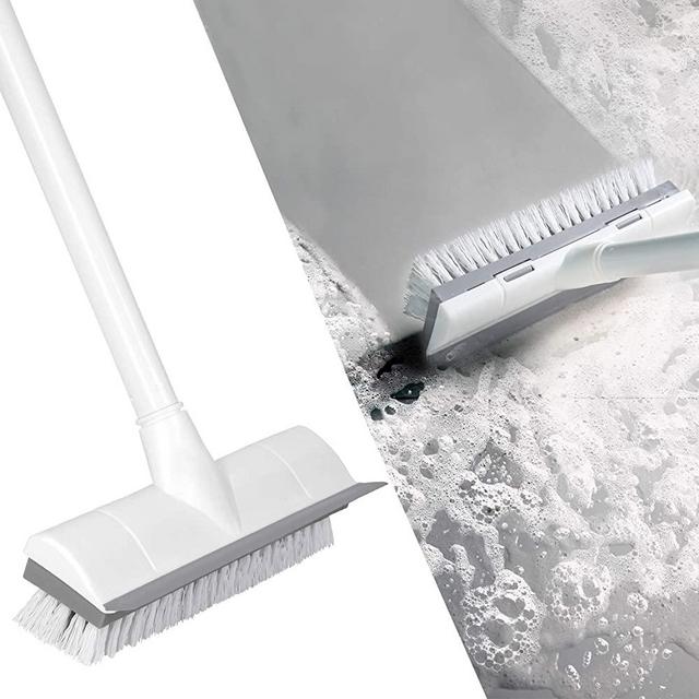 BOOMJOY Floor Scrub Brush with Long Handle -50" Stiff & Soft Brush, 2 in 1 scrape and brush,Tub and Tile Brush for Cleaning Bathroom, Patio, Kitchen, Wall and Deck