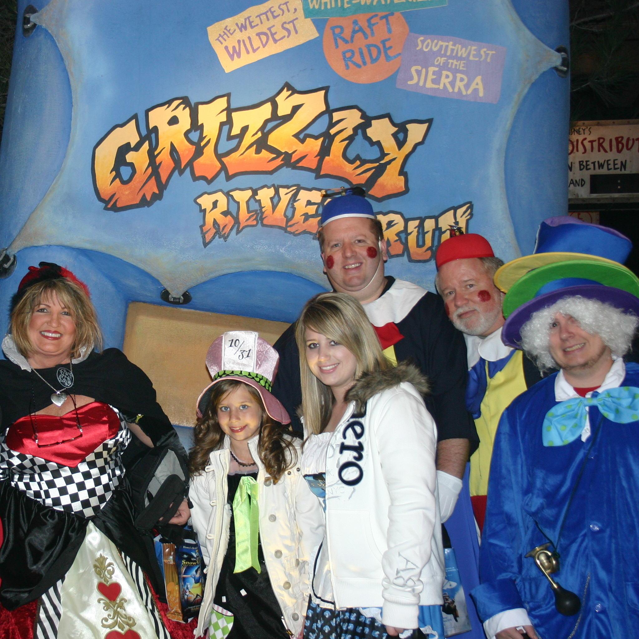 It's Halloween at Disneyland! And the theme is...Alice in Wonderland. Pat's daughters Alexis and Jessica got all the candy. Jeff and his niece compromised as duel Mad Hatters.