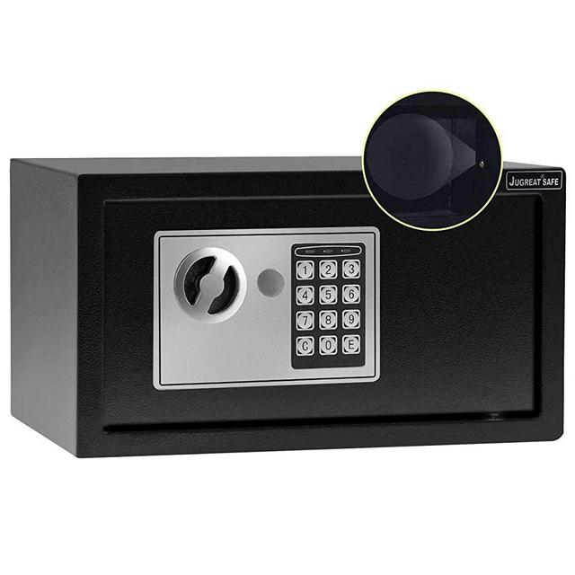JUGREAT Safe Box,Electronic Digital Security Safe with Induction Light, Steel Construction Hidden with Lock，Wall or Cabinet Anchoring Design for Home Office Hotel Business 0.4 Cubic Feet Black