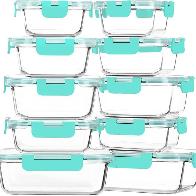 M MCIRCO 10-Pack Glass Food Storage Container with Lids, Airtight Glass Lunch Bento Boxes, Glass Meal Prep Container,Microwave, Oven, Freezer and Dishwasher Friendly, Green