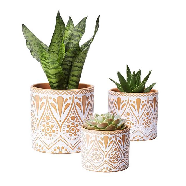 Terracotta Pots for Plants, 6.1/ 5.3/ 4.2 Inch, Succulent Plant Pot Modern Indoor Planter with Drainage Hole (POTEY 500102, Set of 3)