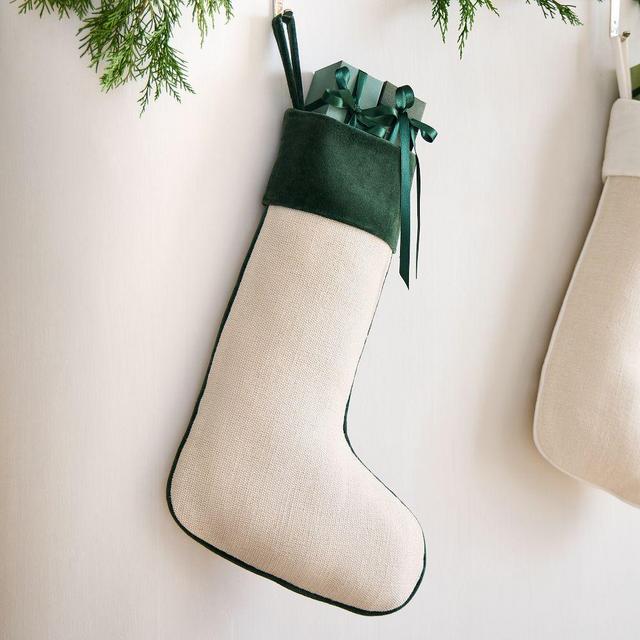 Cotton Jute With Velvet Trim Dark Green 18" Cotton W/ Velvet Stocking