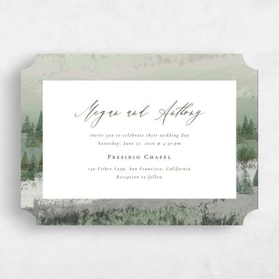 Green Ticket Wedding Invitation - Rockford Landscape
