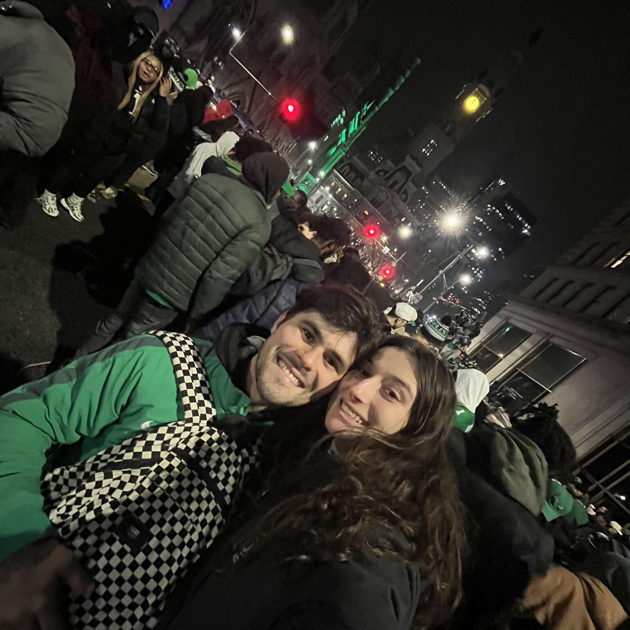 James and Charlotte downtown in Philadelphia after the Eagles won the SuperBowl