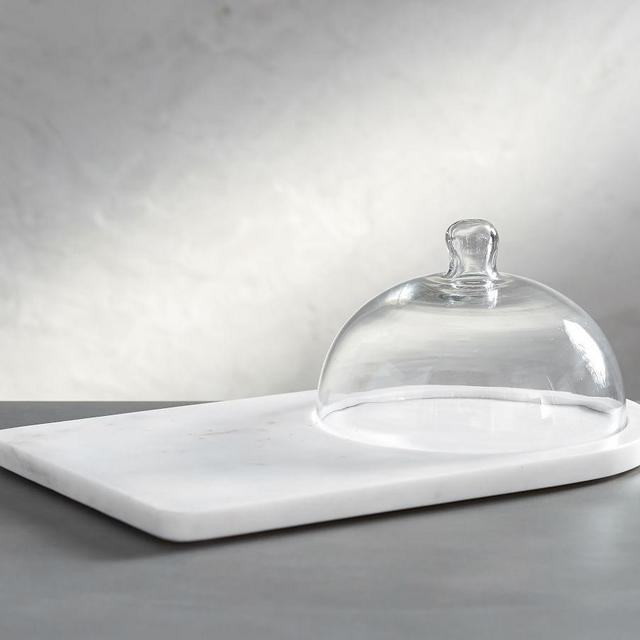 White Marble Glass Domed Cheese Board