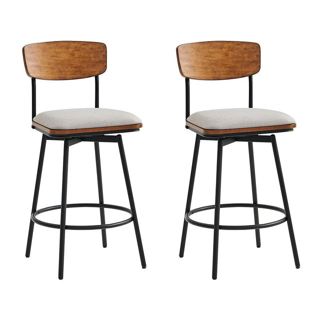 CHITA Swivel Counter Height Bar Stools with Back, Fabric Upholstered Barstools Set of 2, 27" Seat Height, Metal & Wood Frame, Light Grey
