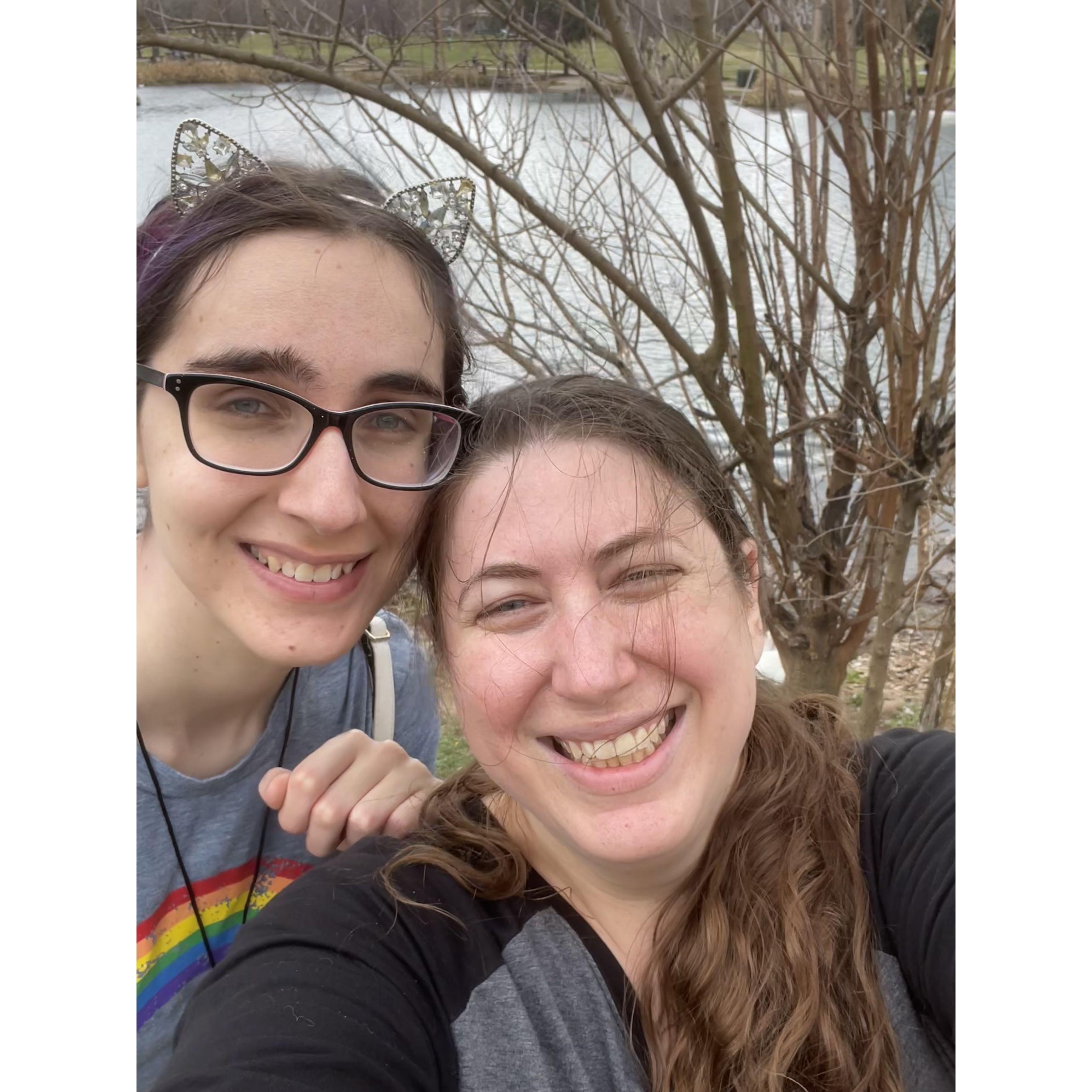 At the lake by the farmer's market. It was a very windy day!