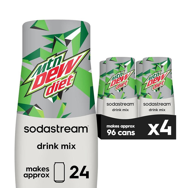 SodaStream - Diet Mountain Dew Soda Drink Mix | For Sparkling Water Makers | Zero Calories | 51mg Caffeine per Serving | Makes 96 Servings | 14.9 Fl Oz, Pack of 4 Packaging may vary