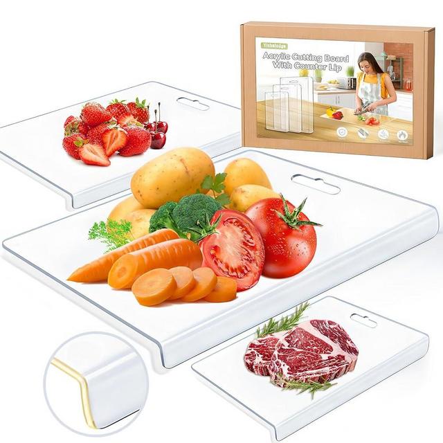 Yichalodge Acrylic Cutting Board Set, 3pcs Clear Countertop Cutting Boards With Non Slip Silicone Dots, Kitchen Gadgets, House Warming Gifts