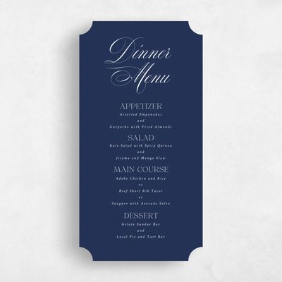 Midnight Blue Wedding Menu - Hunter