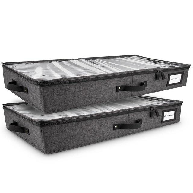 HOMELUX THEORY 2pc Low Profile Under Bed Storage Containers, Thin Under Couch Storage Organizer with Bins & Lids, Underbed Storage Box Ideal for Seasonal Clothes, Blankets, Fabric & Shoes (Dark Gray)