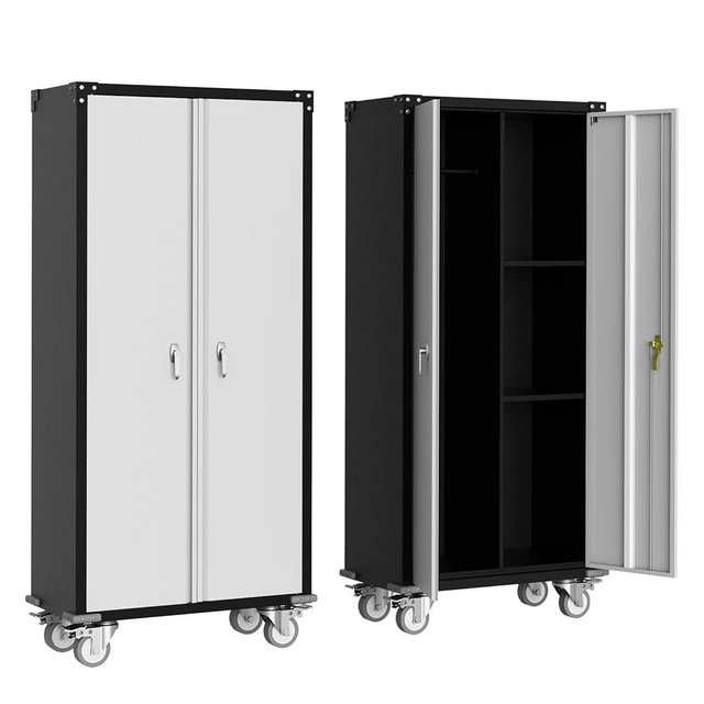 GarveeHome Metal Locker Storage Cabinet with Wheels 71" H with Doors and 2 Shelves Adjustable 4 Adjustable Feet for Home,Garage,Office,Shop