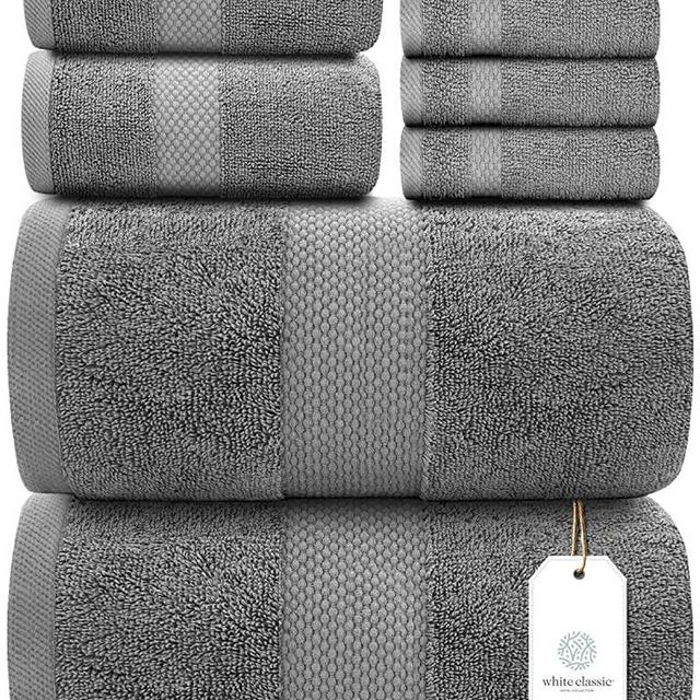 Luxury 8 Piece Bath Towel Set - 700 GSM Combed Cotton Hotel Towels - 2 Bath, 2 Hand, 4 Washcloths (Smoke Grey, 8)