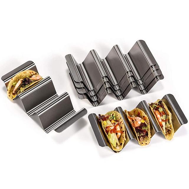 U-Taste Taco Holder Stand Set, 18/8 Stainless Steel Taco Shell Tortilla Rack Tray Plates with Handle (Set of 6)