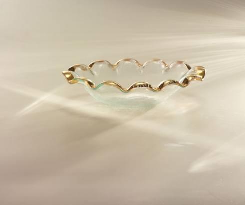 Annieglass Ruffle 12 X 8 1/4" Oval Serving Bowl ~ Gold Band