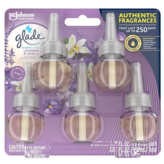 Glade PlugIns Refills Air Freshener, Scented and Essential Oils for Home and Bathroom, Lavender & Vanilla, 3.35 Fl Oz, 5 Count