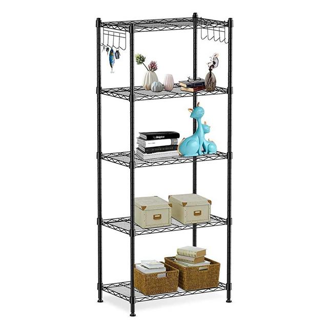 alvorog 5-Shelf Shelving Storage Unit Heavy Duty Metal Organizer Wire Rack with Leveling Feet and Hooks Adjustable Shelves for Bathroom Kitchen Garage (23.2Lx13.3Wx59H)