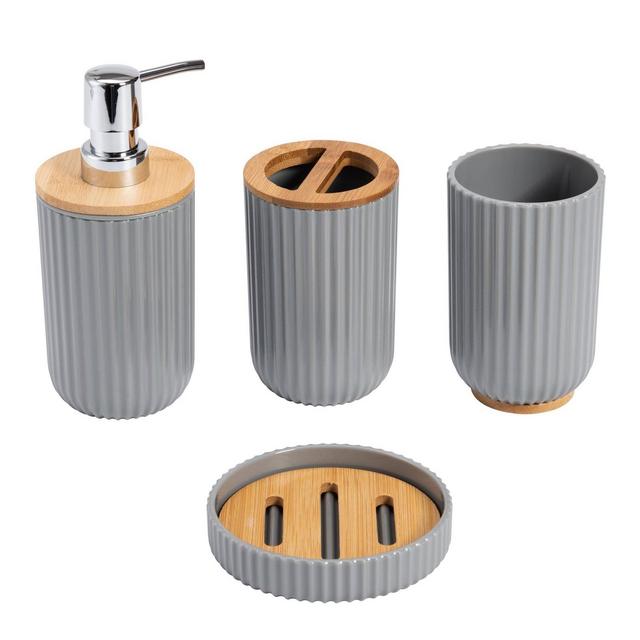 4pc Bathroom Set with Bamboo Lines Gray - KRALIX