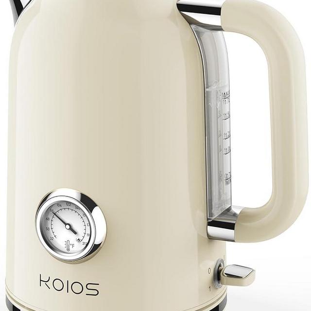 Electric Tea Kettle with Thermometer, KOIOS 1.7L 1500W BPA-Free Stainless Steel Fast Water Boiler with LED Indicator, Cordless Electric Tea Pot, 360° Rotation,Auto Shut-Off & Boil-Dry Protection