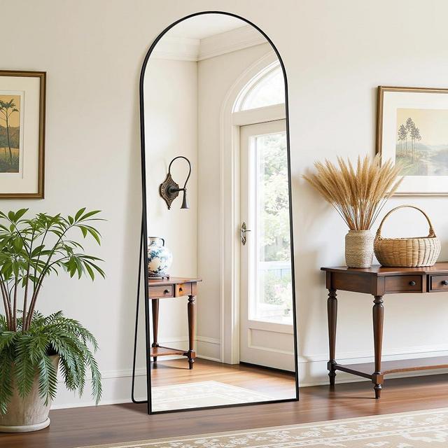 LadyNow Full Length Mirror, 59"x18" Oversized Floor Mirror Freestanding, Full Body Mirror Floor Standing Mirrors with Stand, Hanging Mounted Mirrors for Bedroom Living Room, Black, Arched Style