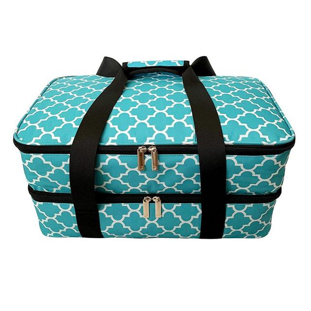 Proven to stay hotter than top sellers! 500 degree melt proof liner! Put dish in directly from the oven! Insulated Double Casserole Carrier Fits two 13 x 9 Inch Dishes keeps food hot or cold for hours