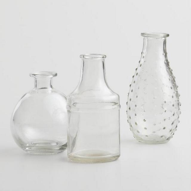 Clear Glass Bud Vases Set of 3
